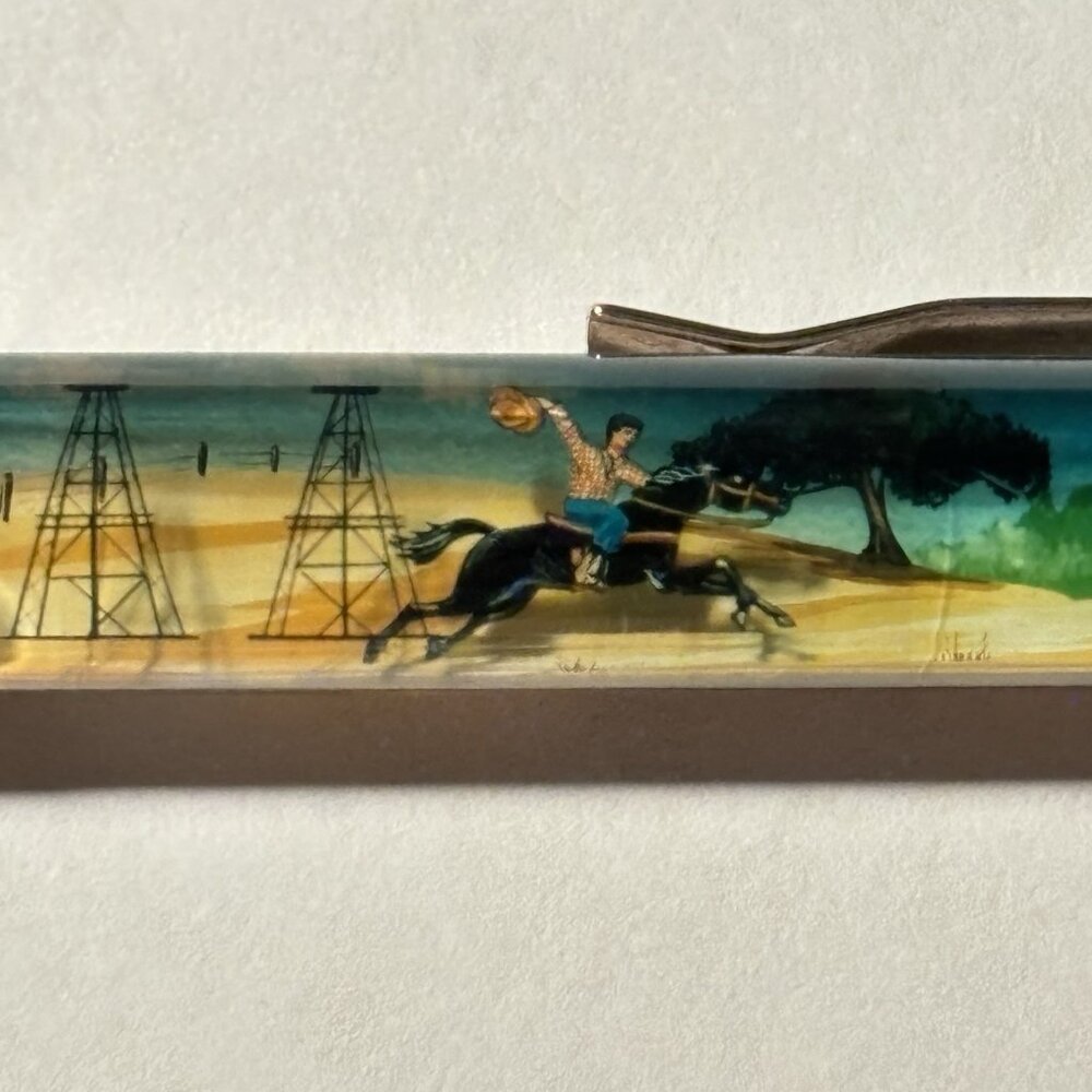 Texas The Lone Star State Floaty Pen Yee Haw Cowboy on Horse Gallops by Oil Well